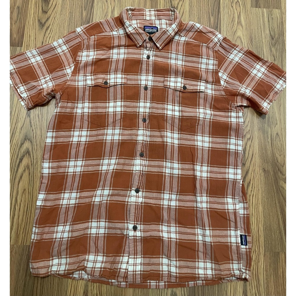 Patagonia Shirt Mens Large Plaid Organic Cotton Button Front Short Sleeve
